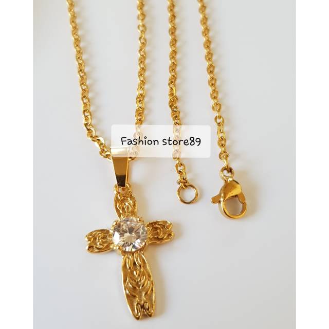 Kalung salib permata gold titanium antikarat / kalung rohani KS05