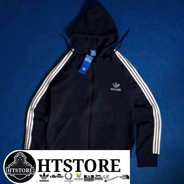 JAKET PRIA JAKET WANITA JAKET PEREMPUAN JAKET MURAH BERKUALITAS TRACKTOP ADIDAS HITAM STRIP PUTIH