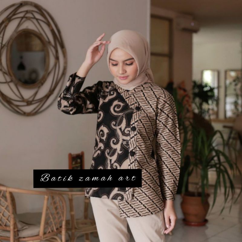 tey-17 Batik wanita ASJ SA HRB026 Kenongo Kemeja Tosca Pendek-Kangkung new