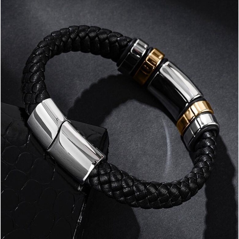 Gelang Multilayer Bahan Kulit Alloy Untuk Pria