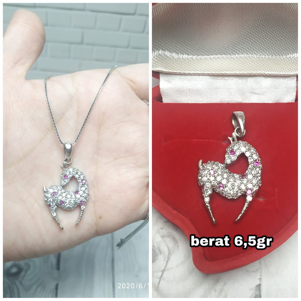 KALUNG SET LIONTIN RUSA PERAK ASLI S925 CC907