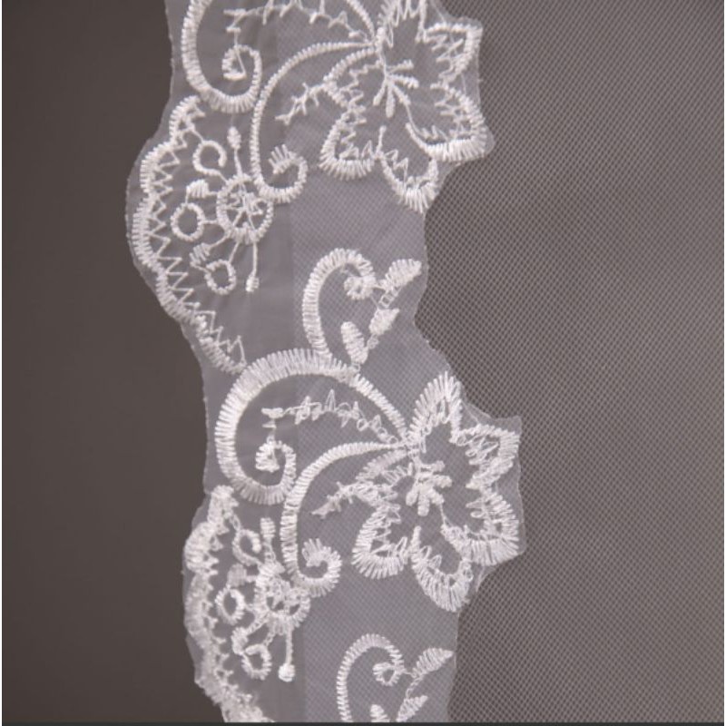 SLAYER/kerudung pengantin 1layer white elbow tulle lace edge wedding bridal...1.5m-2