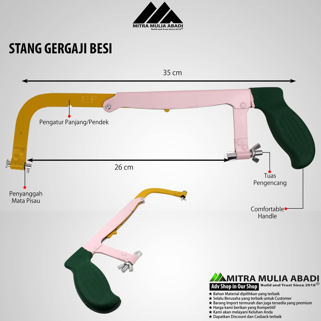 Stang Gergaji Besi Pegangan l Hacksaw Frame