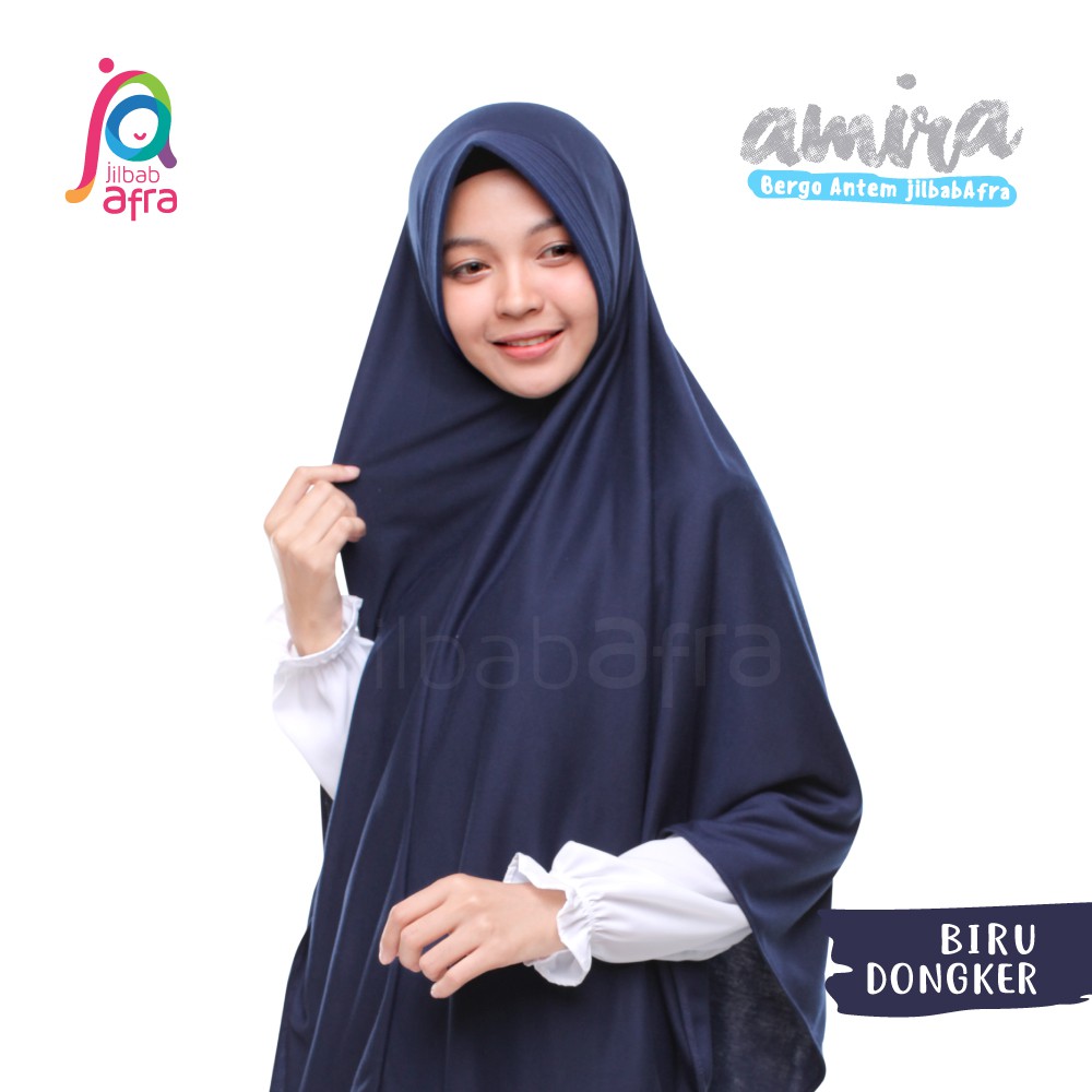 JilbabAfra Amira Biru Dongker - Bergo Kaos Antem