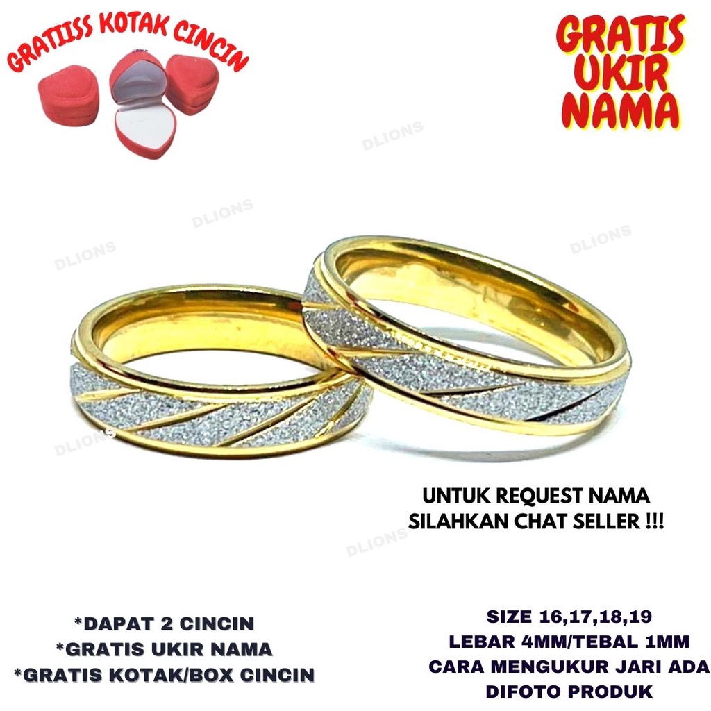 CINCIN COUPLE TITANIUM MODEL PASIR GOLD ,CINCIN PASANGAN,DAPAT 2 CINCIN GRATIS UKIR NAMA DAN GRATIS BOX /KOTAK CINCIN,ANTI KARAT DAN TIDAK GATAL