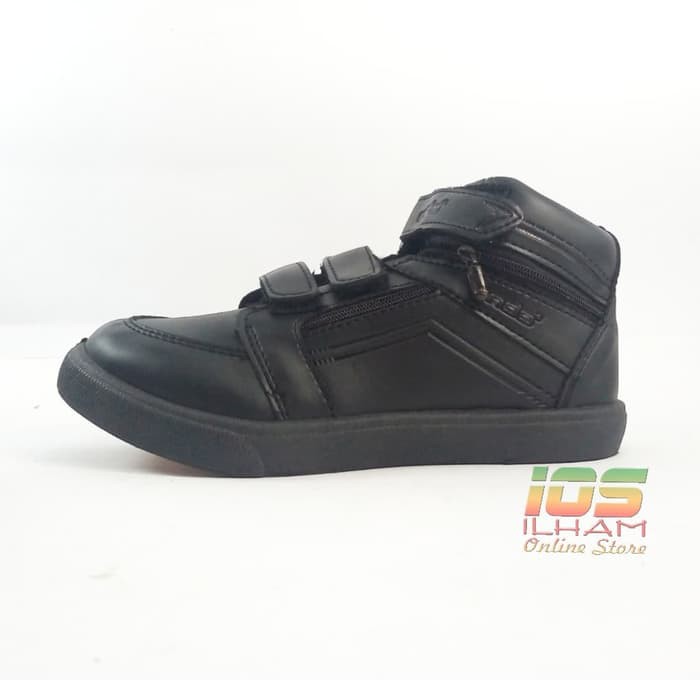 Sepatu Boot Anak TK SD ANDO Clover Velcro Resleting Size 29-32 Hitam