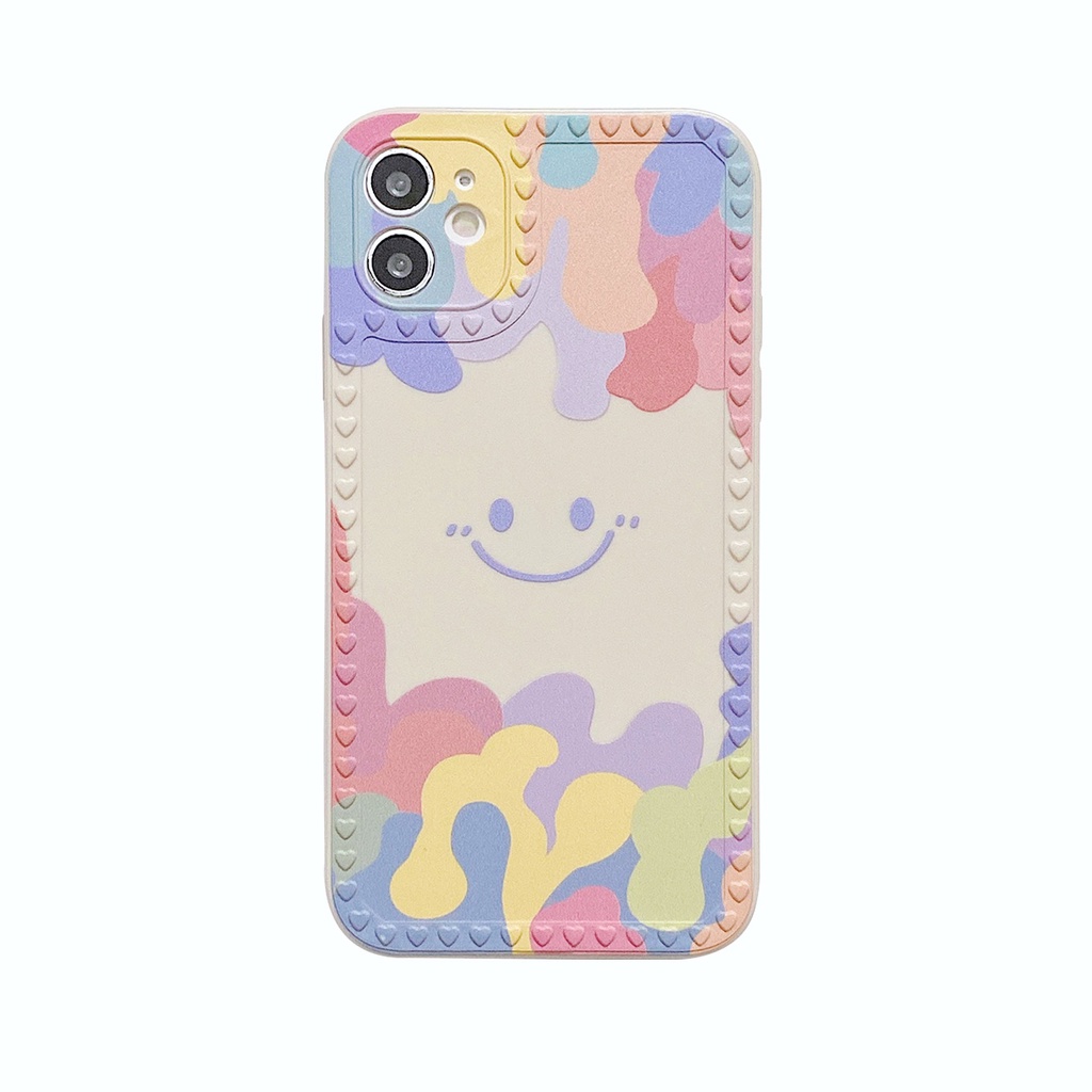 Watercolor Smiley Straight Edge Soft Casing iPhone 13 12 11 Pro Max Xs X XR 6 6S 7 8 Plus SE 2020 6P 7P 8P 6+ 6s+ 7+ 8+ Xsmax 12Mini Glossy Phone Case Full Back Cover-8