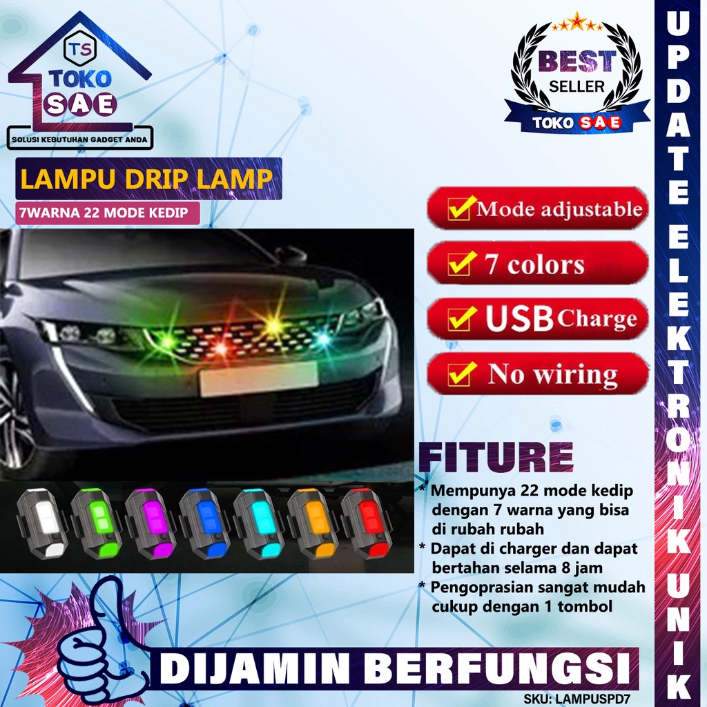 Drip Lamp Car Lampu LED Kedip Multi Mode 7 Warna Warni Aksesoris Variasi Modipikasi Otomotif Sepeda 