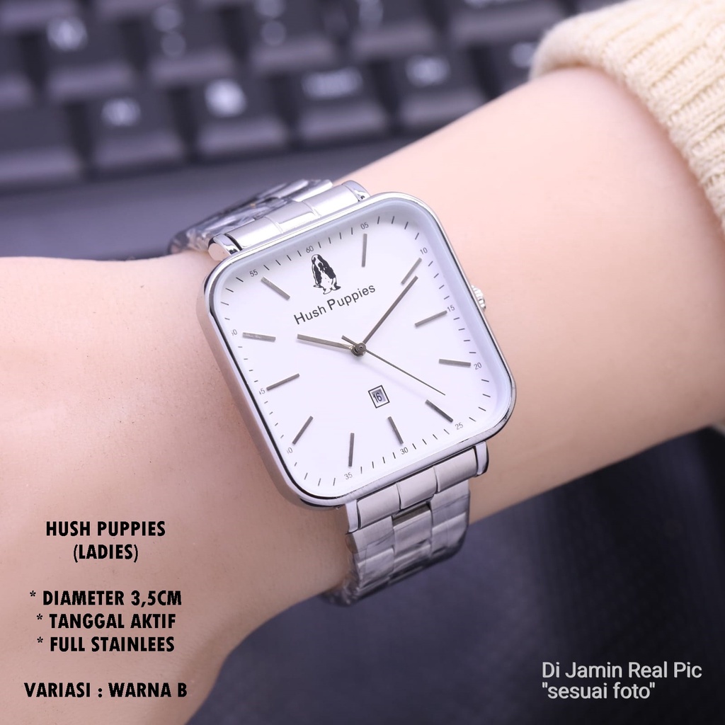 (BISA COD) JAM TANGAN HUSH PUPPIES H-004 RANTAI BODY SEGI TANGGAL AKTIF
