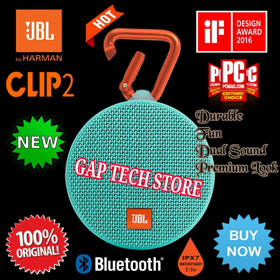 Jual JBL Clip 2 Waterproof Ultra Portable Bluetooth Speaker (Teal