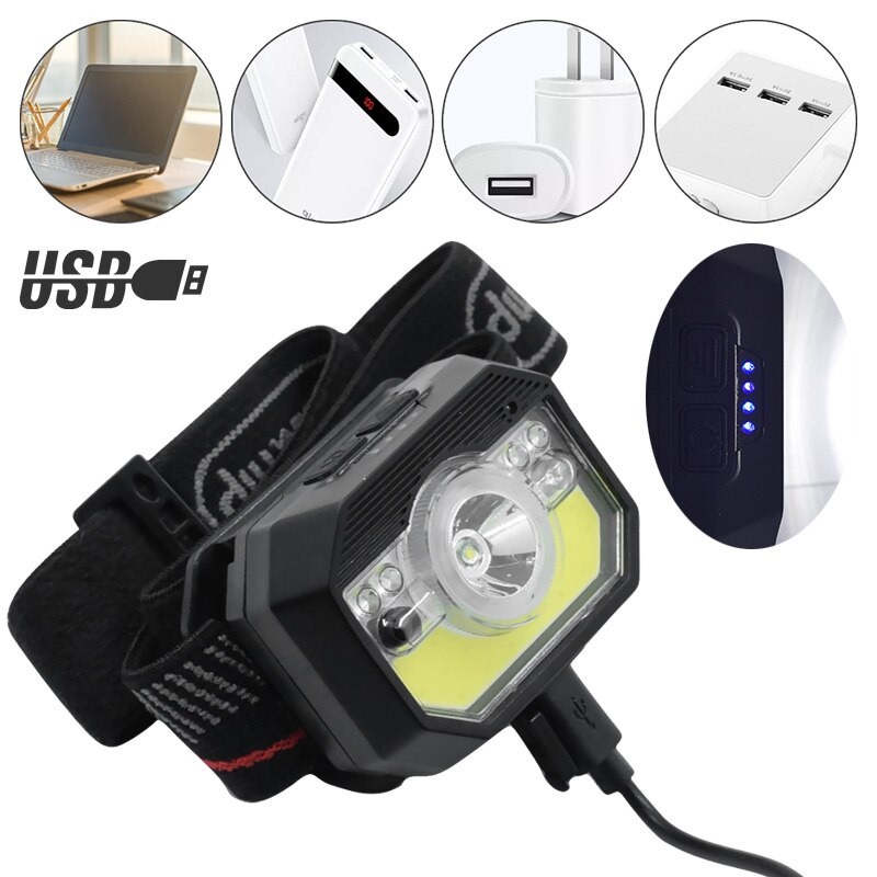 gs8 pocketman senter led kepala headlamp flashlight induction sensor waterproof xpg + cob - lh-k28 - black Or-i