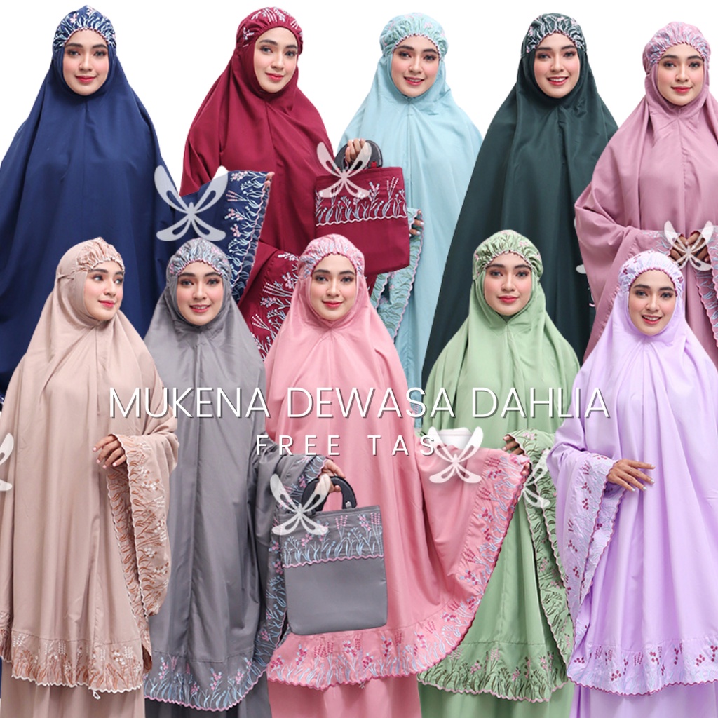 KINKA - Mukena Dewasa Bordir Jumbo Syahbani Dahlia/ Mukena Dewasa Travelling/ MuKena Dewasa Katun Ra