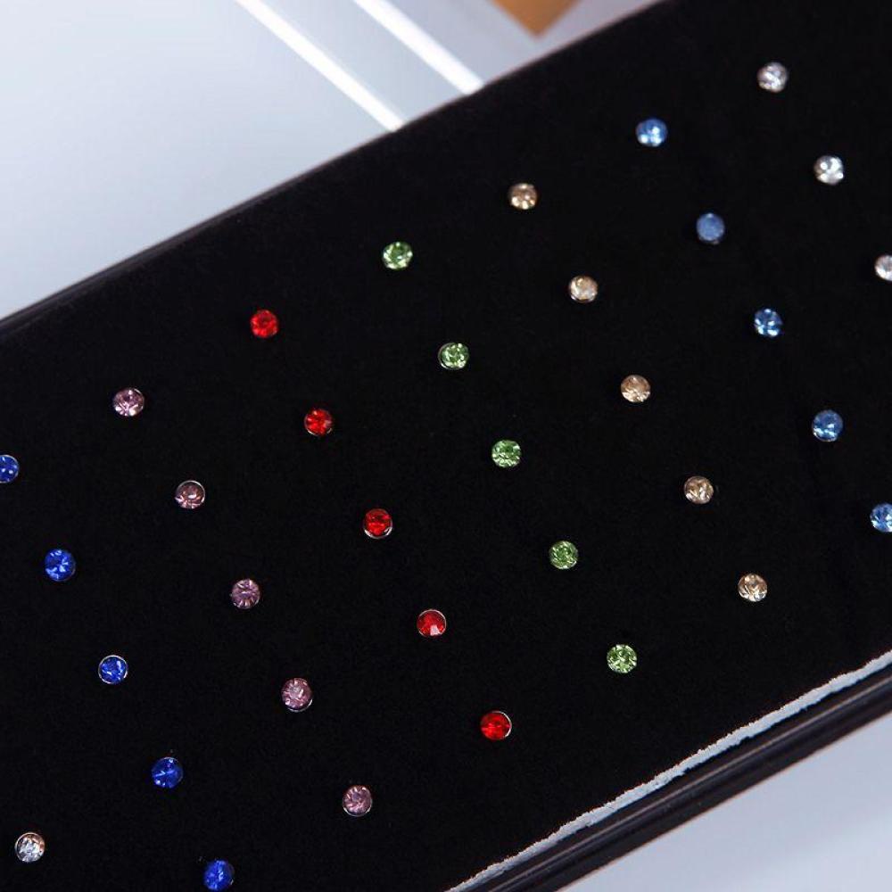 Timekey 40pcs Cincin Tindik Hidungtubuh Bahan Surgical Steel Hias Kristal Aneka Warna Untuk Wanita E5M7