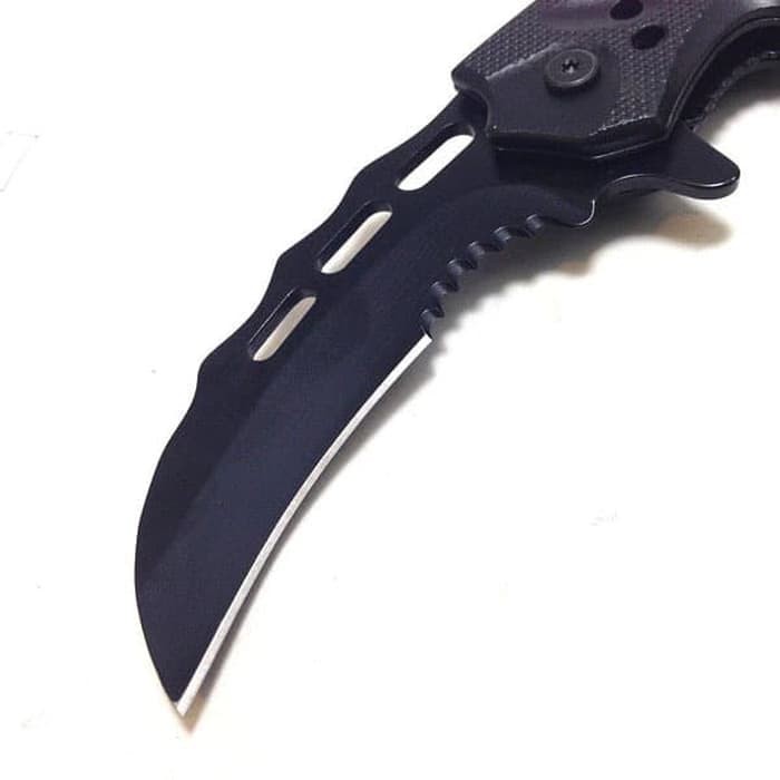 Super Sale! PISAU LIPAT KERAMBIT ZH001 P896 BLACK FOLDING KNIFE SURVIVAL