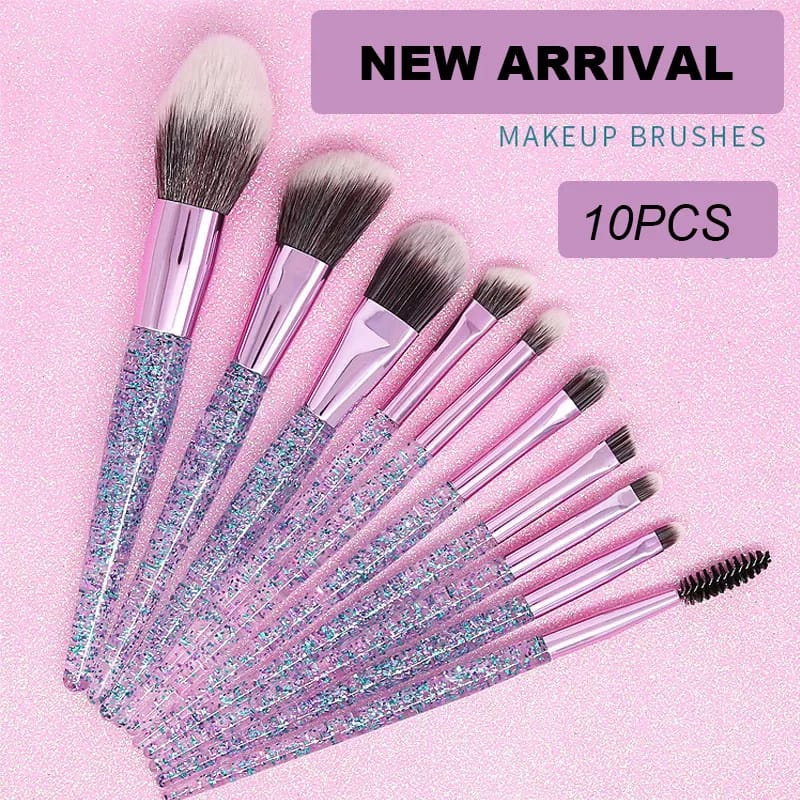 Makeup Brush Set 10 Pcs / Brush Powder Brush Eyeshadow / Bedak / Blush On / Highlighter / Foundation / Blending Brush Kuas Makeup