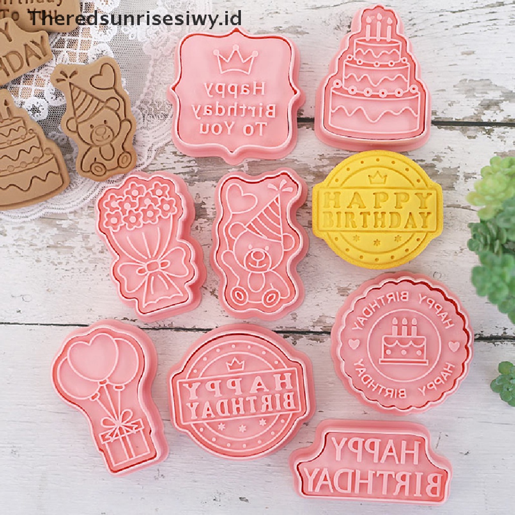 # Alat Rumah Tangga # 8 Pcs Cetakan Kue / Biskuit 3D Bahan Plastik Tema Ulang Tahun