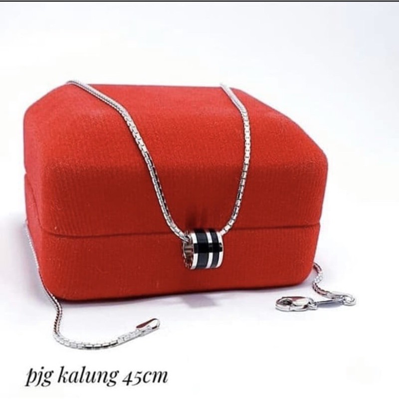 Kalung liontin bulat cat hitam kalung wanita kalung pria perak 925 lapis emas putih