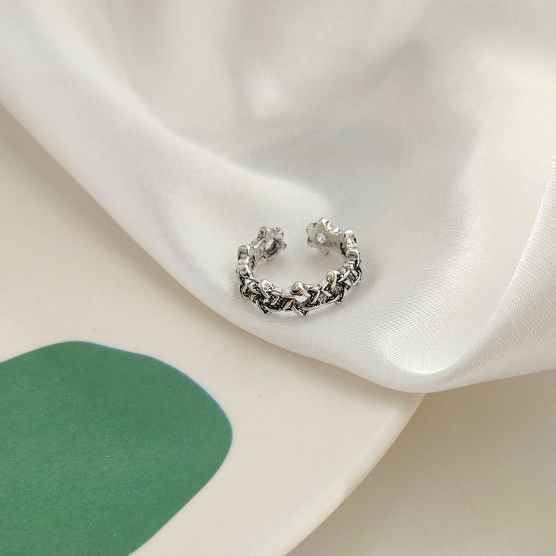 Cincin Bentuk Bintang Segi Enam Model Hollow Bahan Metal Gaya Korea