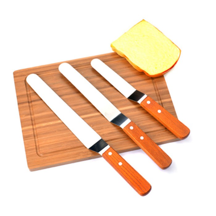 Spatula Stainless Steel Gagang Kayu 4&quot;/6&quot;/8&quot;/10&quot;/12&quot;