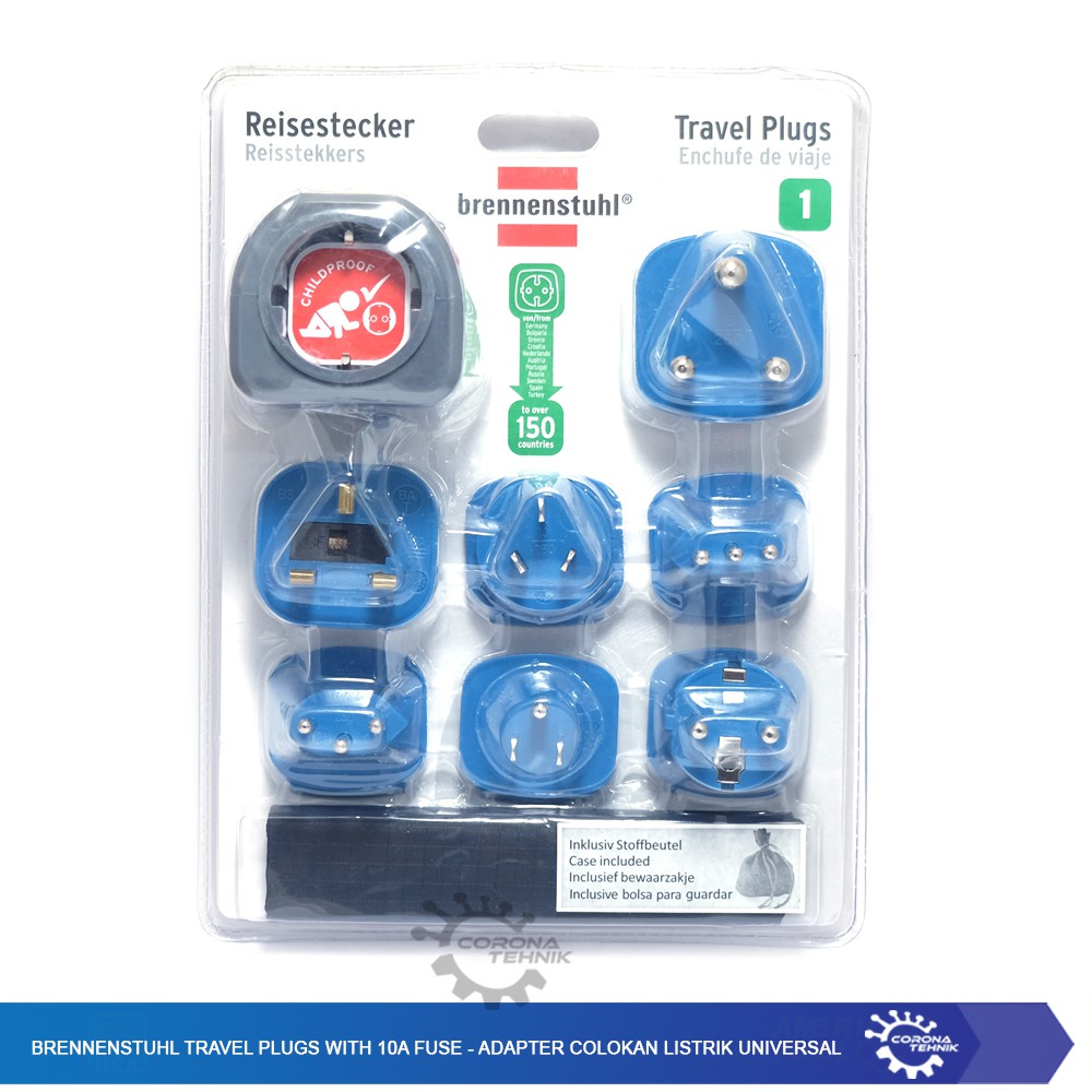 Brennenstuhl Travel Plugs 10A Fuse - Adapter Colokan Listrik Universal