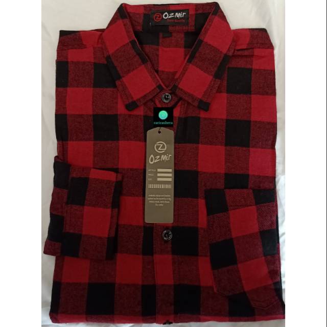 Kemeja Lengan Panjang Pria Flanel Flannel Ozmir Kotak Besar Rosso Nero