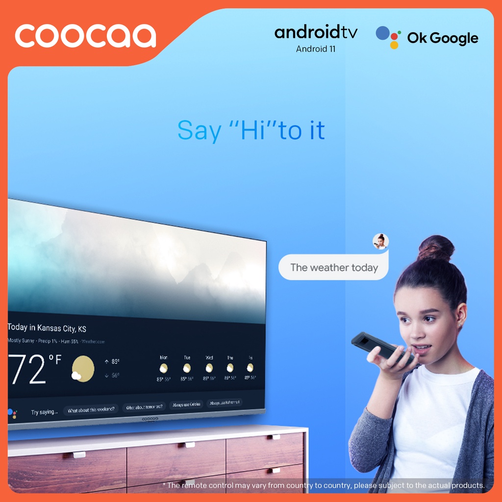 COOCAA 43 inch Smart TV - Digital TV - Android 11 - Netflix/Youtube - Google Assistant - Dolby Audio - Mirroring - Flicker Free - Boundless - HDR 10 - WIFI - USB/LAN(COOCAA 43S7G)