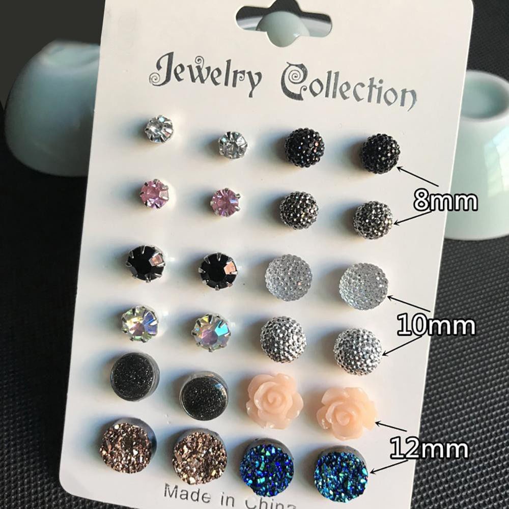 12 Pasang / Set Anting Bulat Motif Bunga Manis