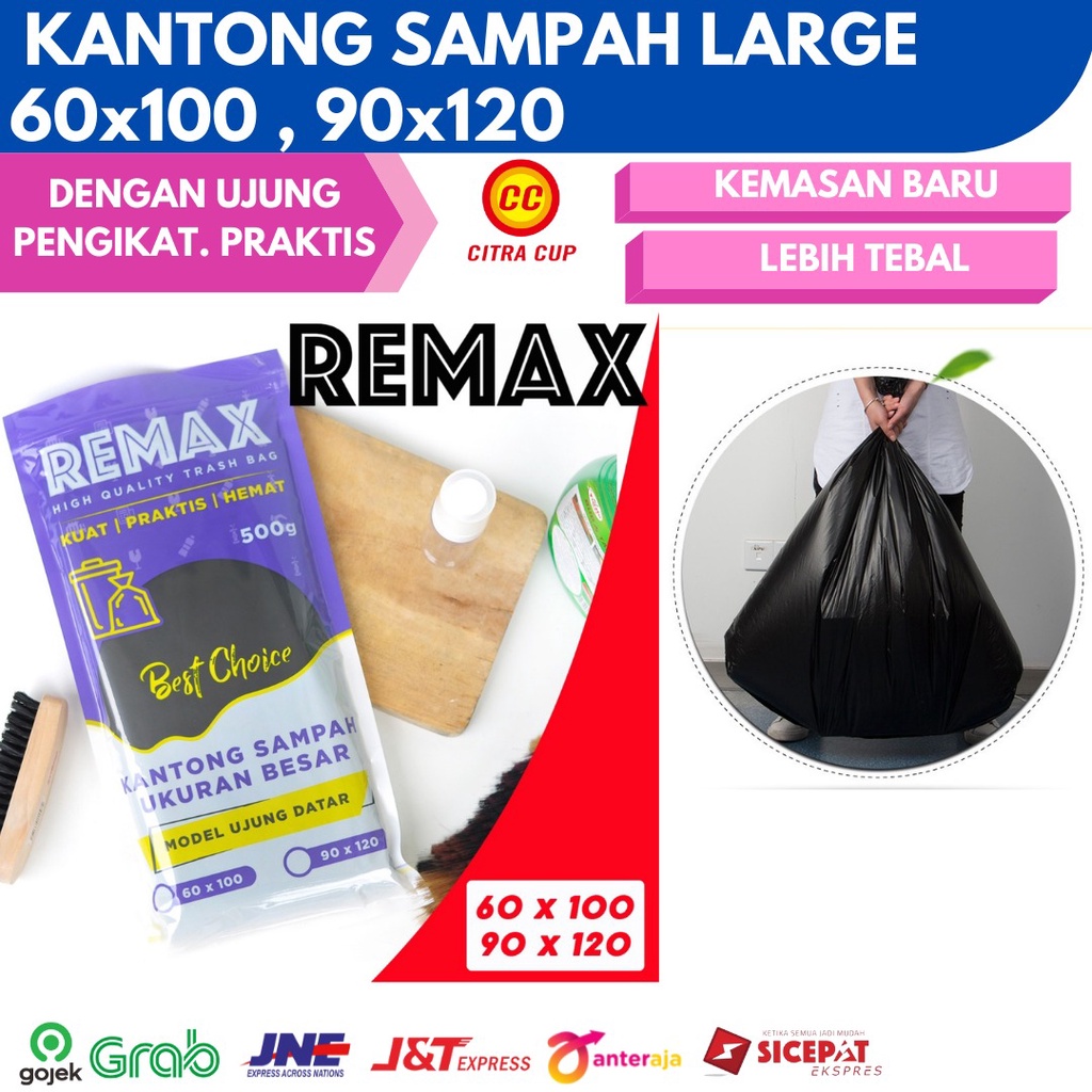 Jual Kantong Plastik Sampah Besar L Trash Bag Hitam Remax 60x100 90x120 Shopee Indonesia 1777