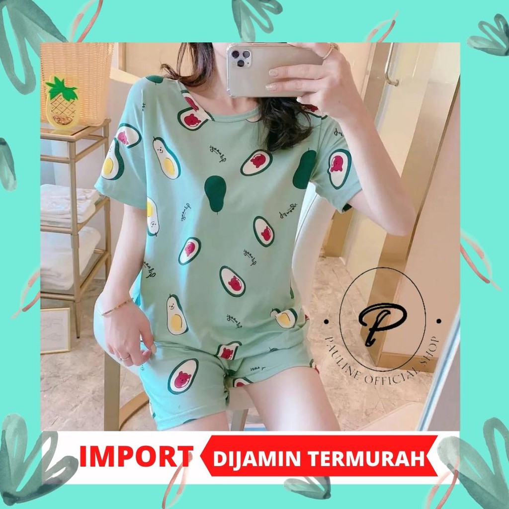 PAULINE || HOTPANT PIYAMA WANITA IMPORT SPANDEK / BAJU TIDUR LENGAN PENDEK CELANA PENDEK PL-002