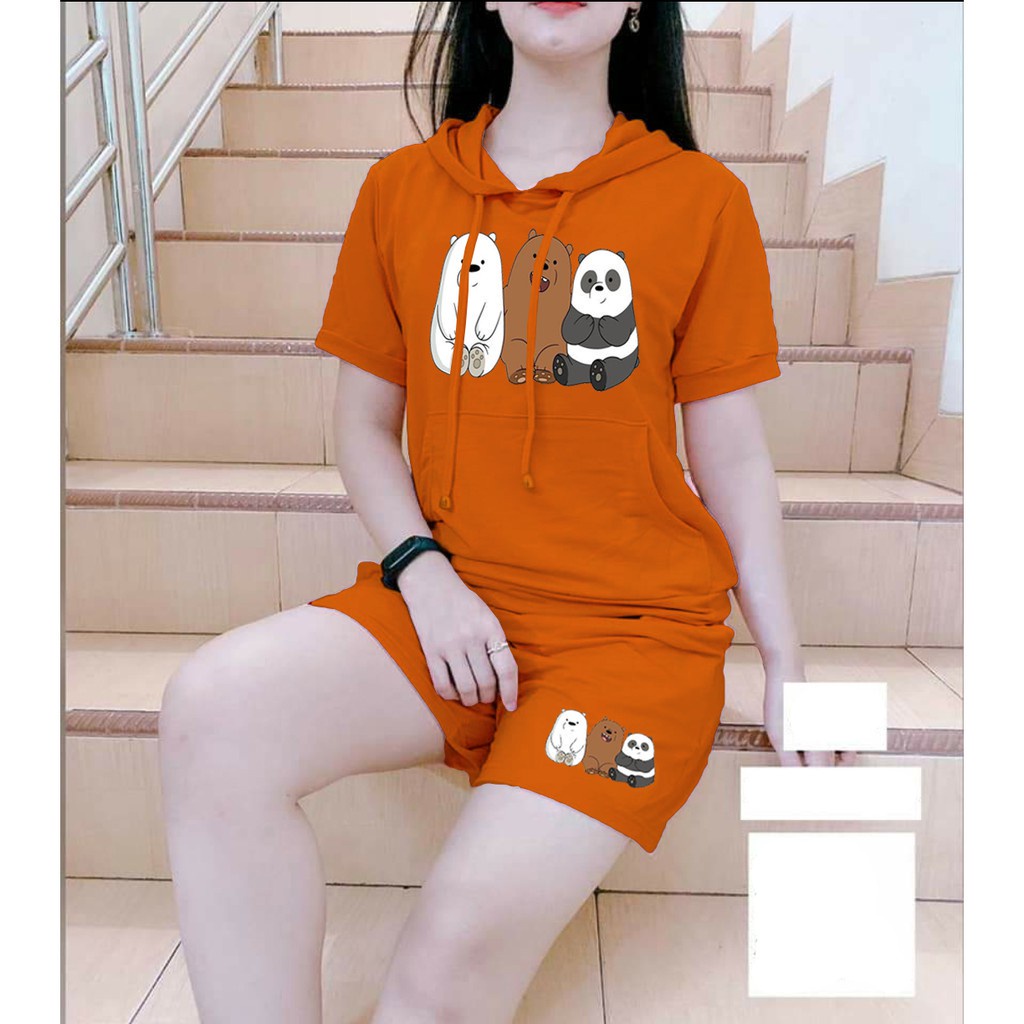 Tq88indonesia Baju Setelan Wanita Terbaru / Set Panda  / Baju Set Kaos Cewek Terbaru / Stelan Santai Cewek / Set Celana Pendek / Ootd / Outfit Terbaru