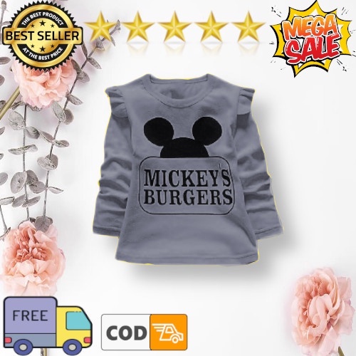 VISION ONLINE-BAJU KAOS MICKEY BURGERS ANAK PEREMPUAN KOREA LUCU 1 2 3 TAHUN MURAH LENGAN PANJANG BAjU KAOS T-SHIRT BOTTOMING ANAK PEREMPUAN LENGAN PANJANG KAOS MINNIE ANAK PEREMPUAN