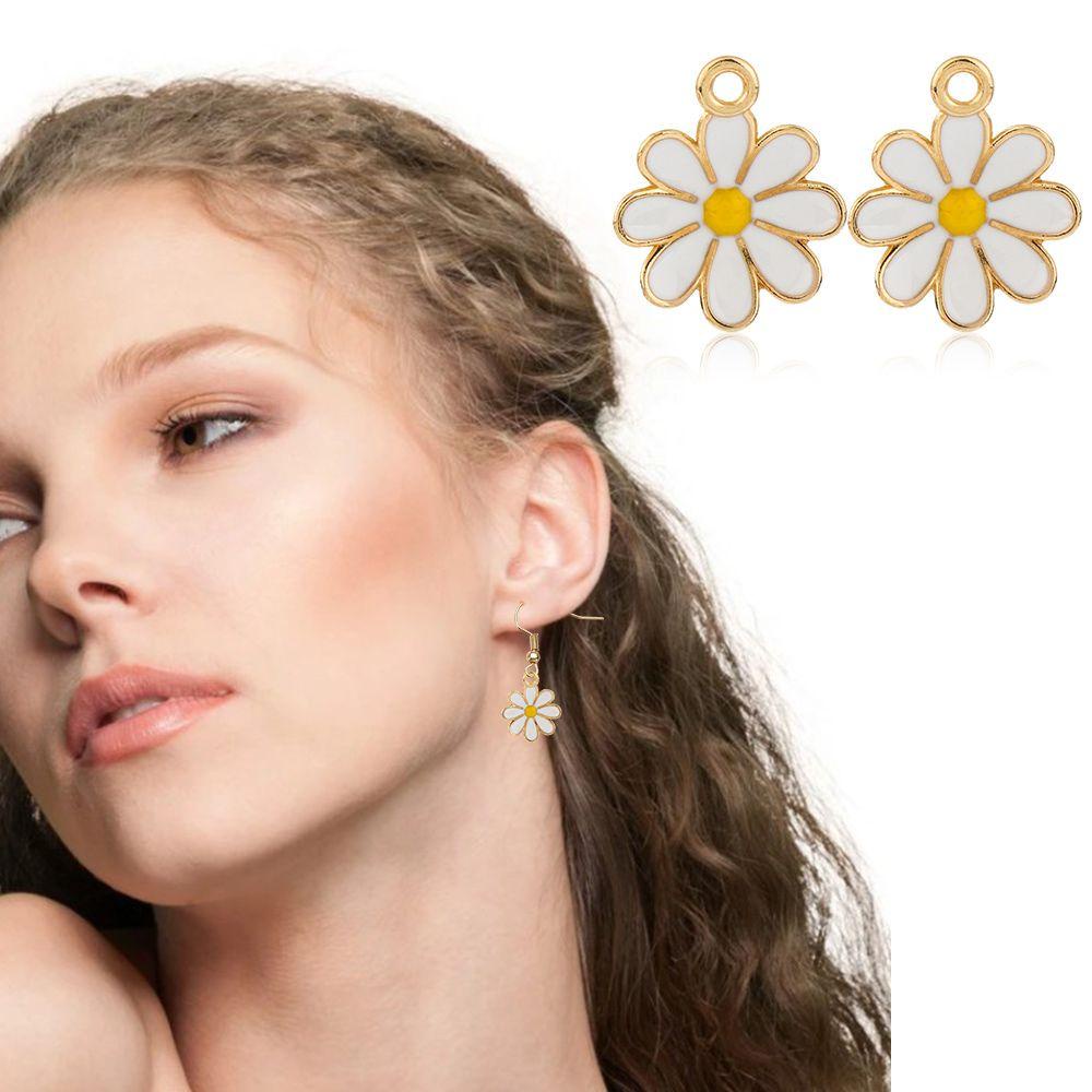 Solighter Daisy Charm Alloy Anting Charms Enamel Gelang Charms Bunga Daisy