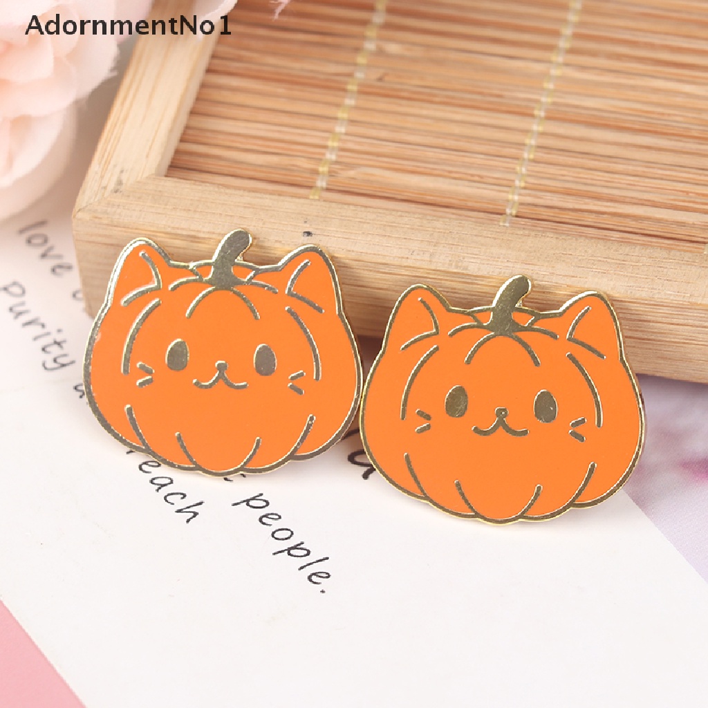 (AdornmentNo1) 1pc Pin / Bros Enamel Bentuk Kartun Kucing / Labu / Tanaman Untuk Aksesoris Pakaian