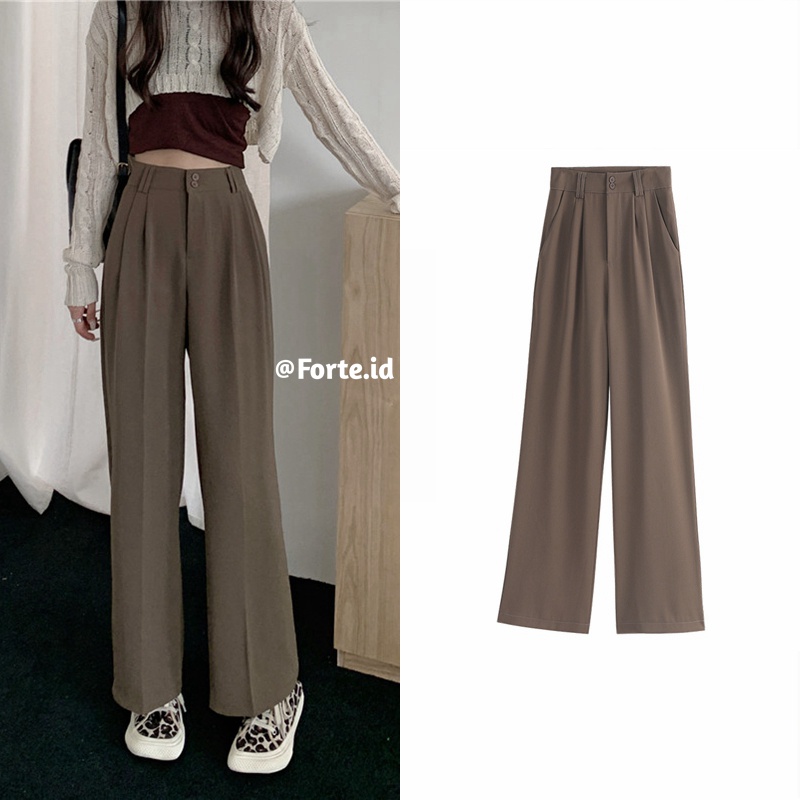 Celana Kulot Wanita Celana Panjang Khaki Korean Style High Waist Straight Pants