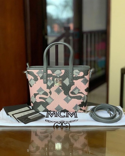 NBU MCM Mini Anya Munich lion camo tote in pink