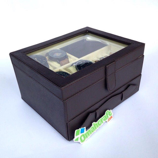 SIZE JUMBO - Tempat Jam Tangan isi 4 Kombinasi Laci Perhiasan / Jewelry Accesories HITAM CREM