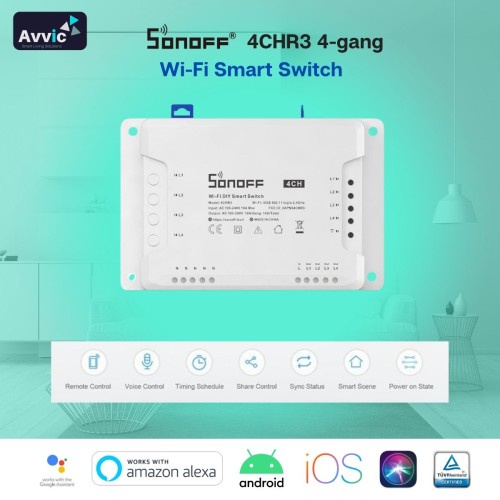 PERTUKANGAN PERLENGKAPAN LISTRIK SONOFF 4CH R3 4GANG/CHANNEL -WIFI SMART SWITCH -SAKLAR PINTAR IOT