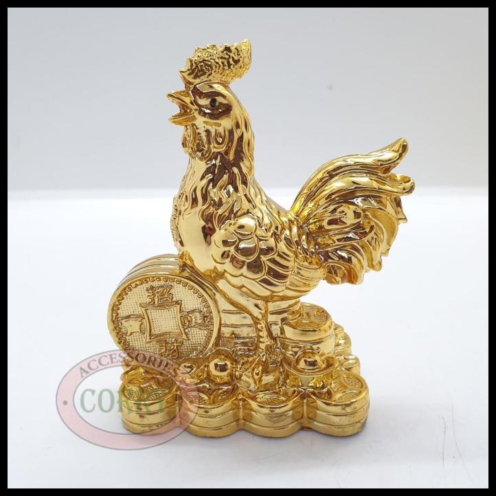 Patung Emas Gold Shio Ayam 8 Cm Imlek Resin Sio Rejeki Hoki
