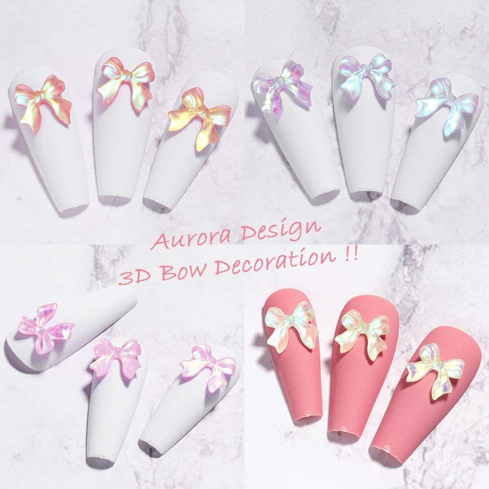 AUGUSTINA Agustin 3D Perhiasan Nail Art Lucu Warna-Warni Resin Nail Art Charms Sparkly Frosted Ikatan Simpul Nail Rinestones