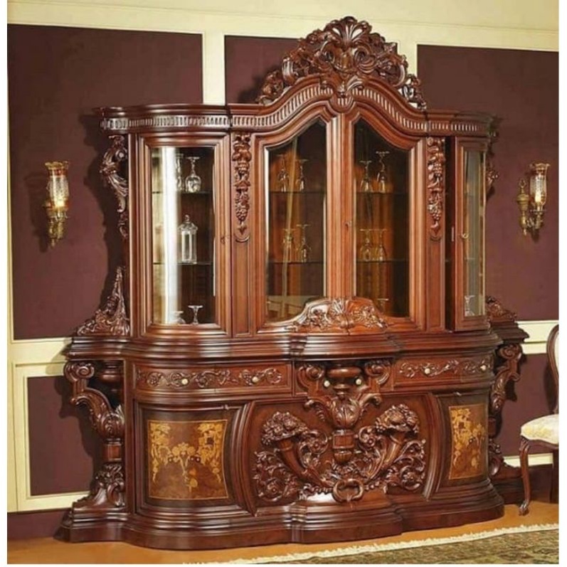 bufet pajangan mewah jepara/lemari hias kaca ukir mewah jati jepara