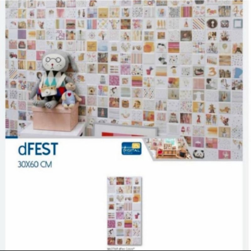Roman Keramik 60x30 Glossy Dapur Kamar Gambar Lucu/Granit motif/Kamar anak/dFest Colore/30x60cm/ ROM
