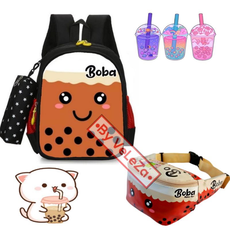 Tas anak ransel karakter Boba 3in1 - tas + waistbag+ tempat pinsil