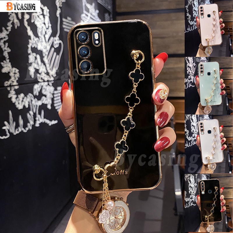 Soft Case Silikon Motif Daun Clover Dengan Gelang Untuk OPPO A95 A15S A12E A54 A16 A15 A74 A94 A53 A3S A5S A7 A12 A52 A92 A55 Reno 5F 4F