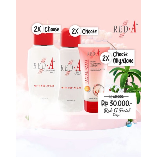 Paket 2 Red-A Facial Foam 2 Face Tonic 2 milk cleanser