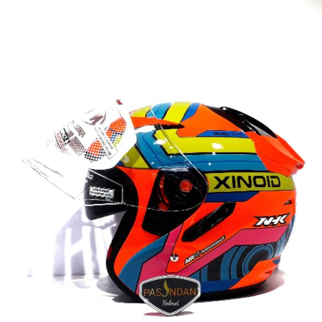 HELM NHK R1 XINOID NHK R-1 XINOID ORANGE FLOURECENT DOUBLE VISOR