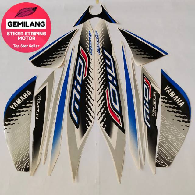 Striping Decal Polet Sticker Yamaha Mio j mioj putih biru 2013 2014 hitam merah list body standar ku