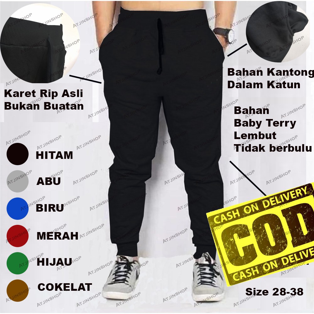 Atjin- Celana Joger Training Pria Bahan Baby Terry Lembut TERMURAH [ 6 Warna ]