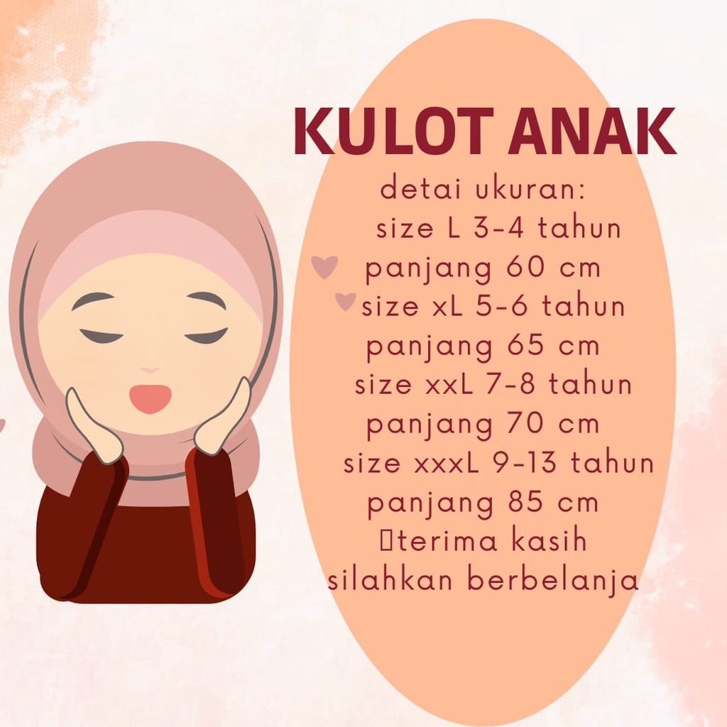 PILIH MOTIF Celana kulot anak perempuan 9 -12 Tahun