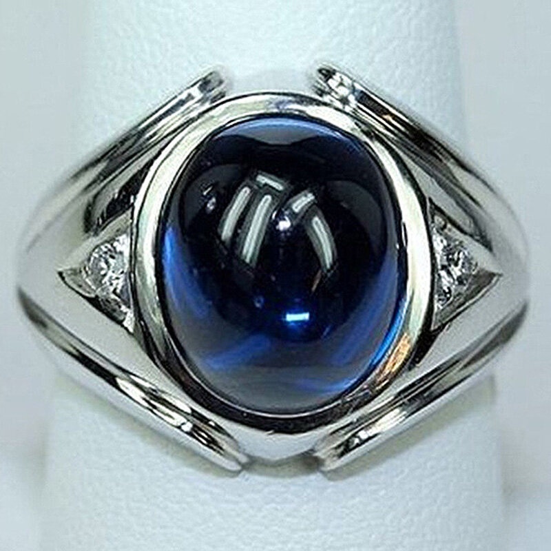 Lkyou Cincin Batu Sapphire Biru Zircon Gaya Eropa Untuk Pria