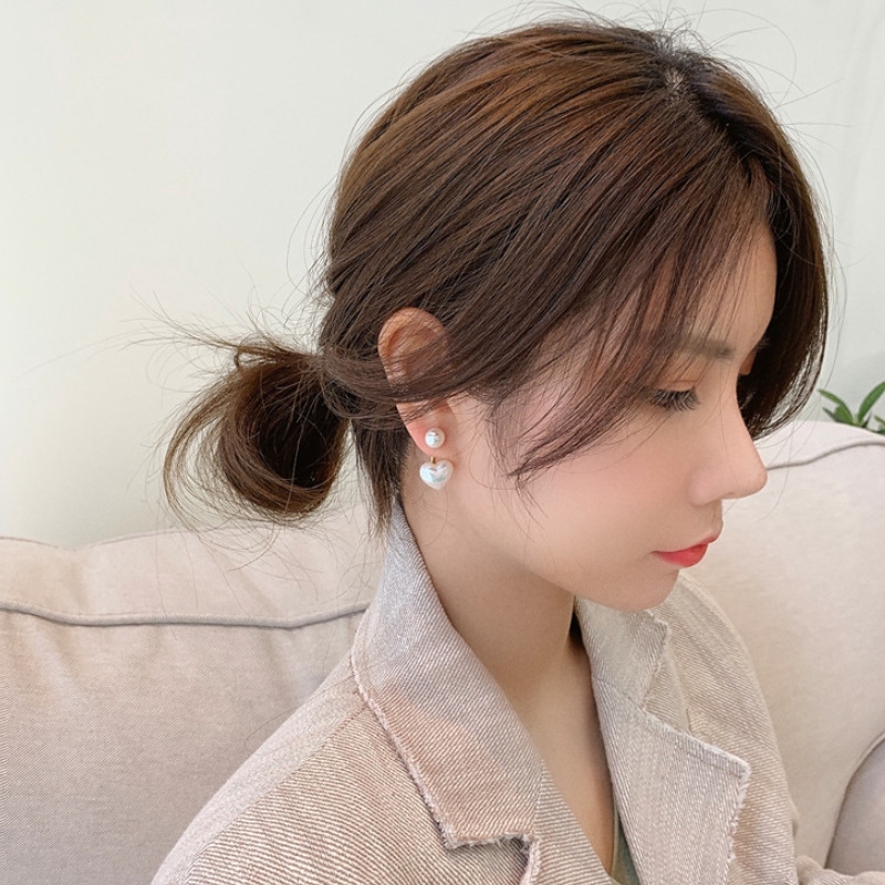 Anting Tusuk Sterling Silver 925 Desain Hati Hias Mutiara Gaya Korea Untuk Wanita